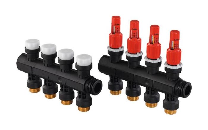 UPONOR VARIO PLUS КОЛЛЕКТОР С РАСХОДОМЕРАМИ ПЛАСТИКОВЫЙ, ВЫХОДЫ 4X 3/4 ЕВРОКОНУС '1Ф